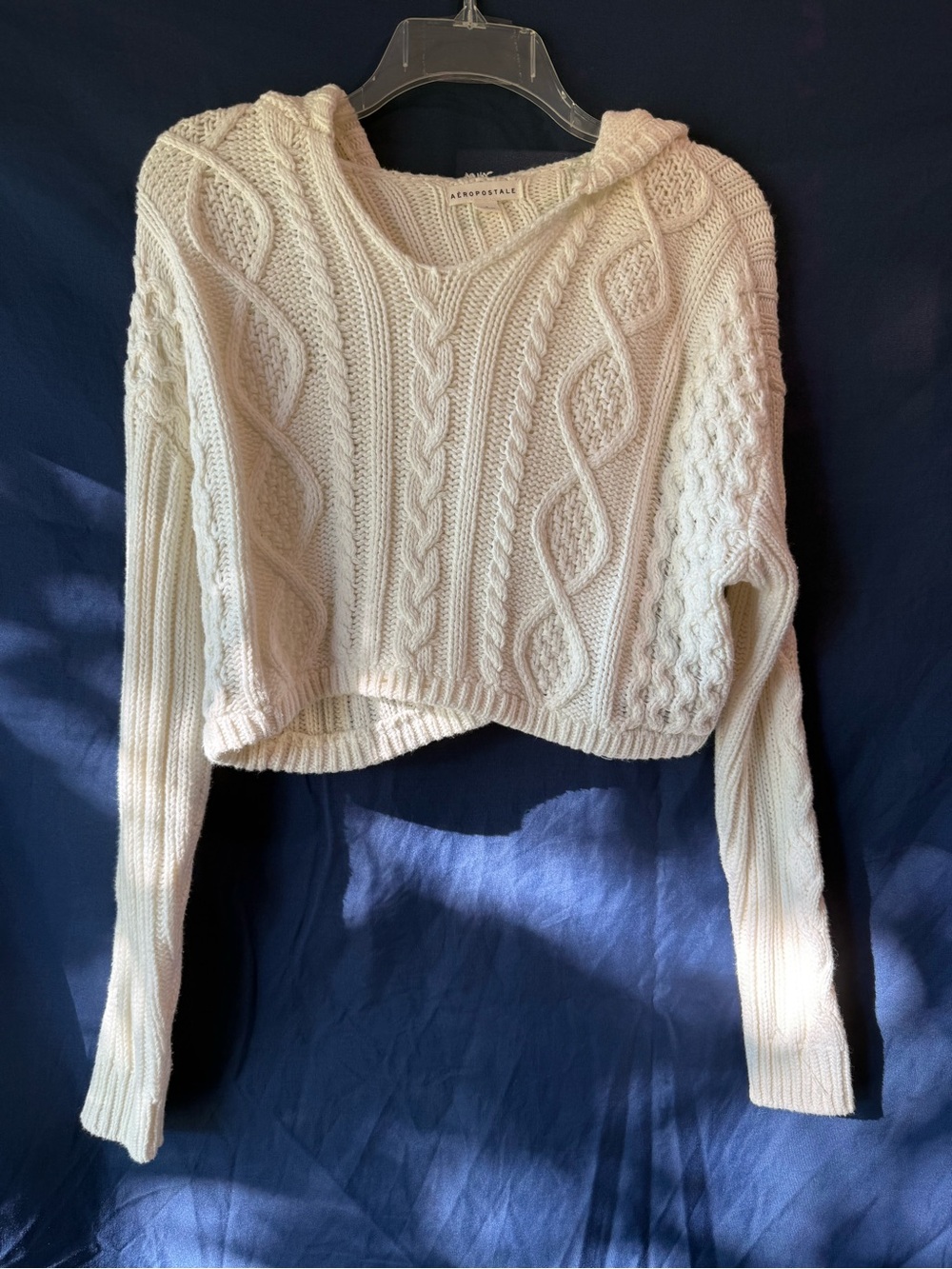Aeropostale Cream Cable-Knit Cropped Hooded Sweater